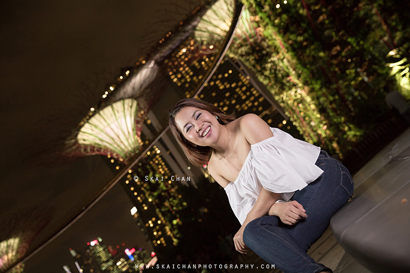 Night fashion photoshoot session with Marjorie Lining at Supertree Grove, Gardens by the Bay