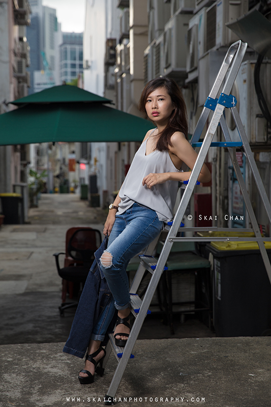 Edgy back alley fashion photoshoot session with Puang Shujuan at Duxton Hill