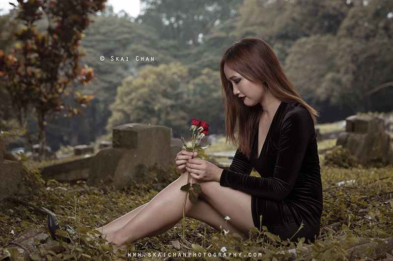 Halloween dark themed gothic Photoshoot with Ivy Tan at Bukit Brown cemetery