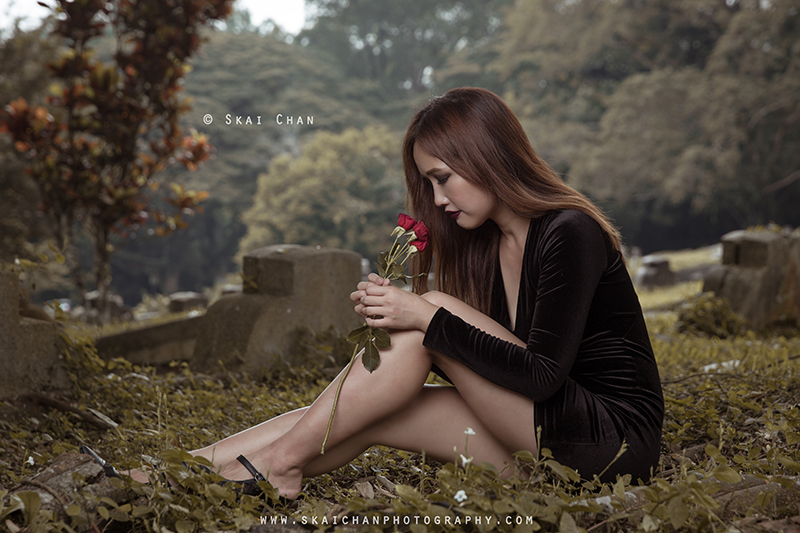 Halloween dark themed gothic Photoshoot with Ivy Tan at Bukit Brown cemetery