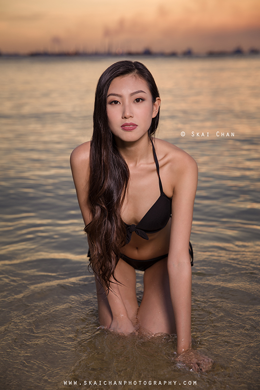 Bikini glamour sunset photoshoot session with Ng Shinyi at Palawan Beach (Sentosa)