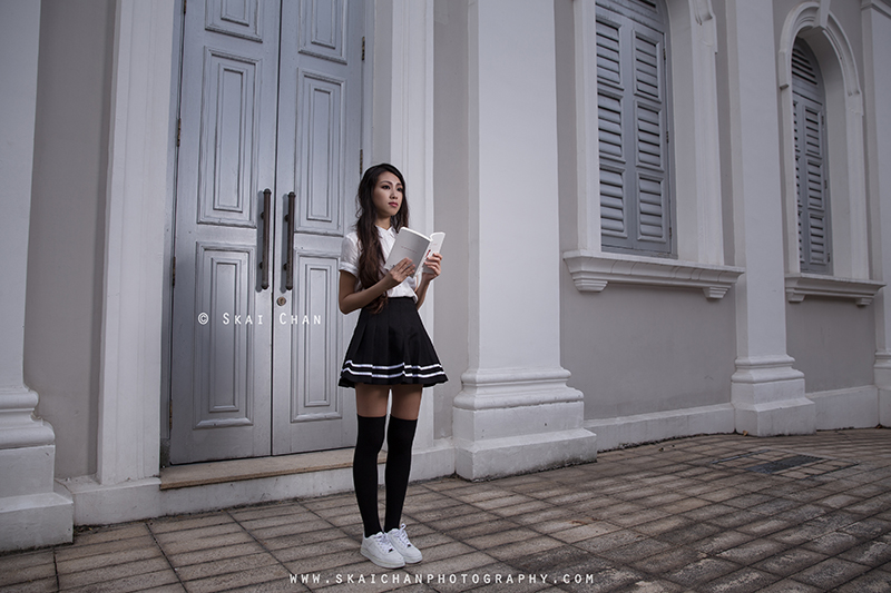 School girl themed night photoshoot session with Ng Shinyi at National Museum of Singapore