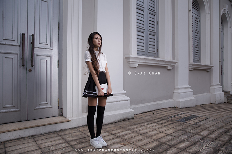 School girl themed night photoshoot session with Ng Shinyi at National Museum of Singapore
