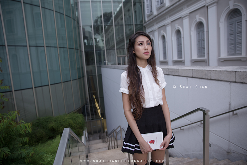 School girl themed night photoshoot session with Ng Shinyi at National Museum of Singapore