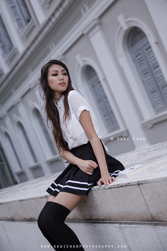 School girl themed night photoshoot session with Ng Shinyi at National Museum of Singapore