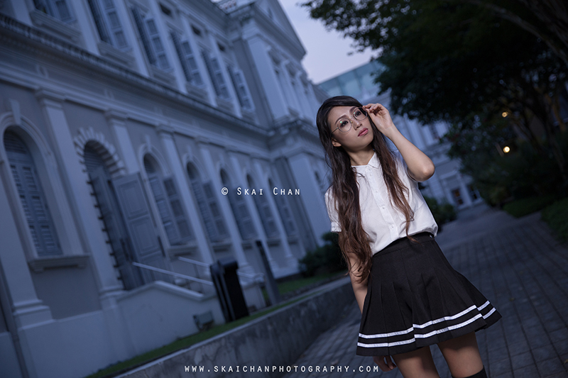 School girl themed night photoshoot session with Ng Shinyi at National Museum of Singapore