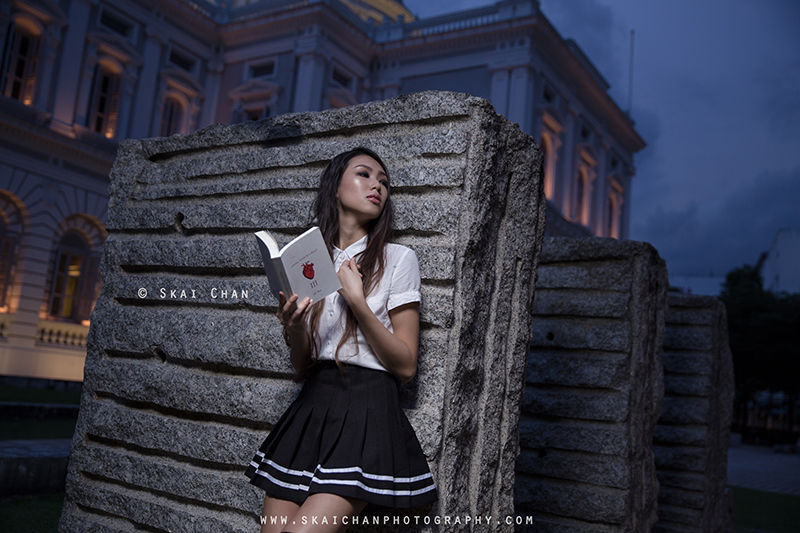 School girl themed night photoshoot session with Ng Shinyi at National Museum of Singapore