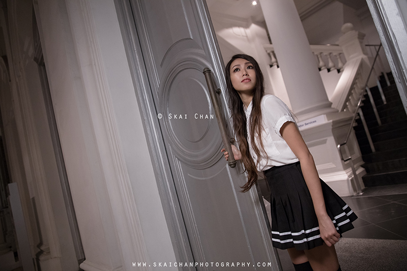 School girl themed night photoshoot session with Ng Shinyi at National Museum of Singapore