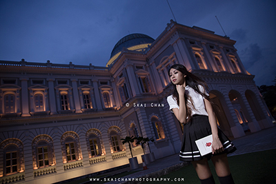 Outdoor Night Edgy School Girl Themed Photoshoot - Ng Shinyi @ National Museum of Singapore