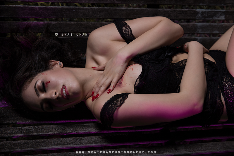 Halloween themed gothic dark boudoir Photoshoot with Val G @ Pearl's Hill Terrace