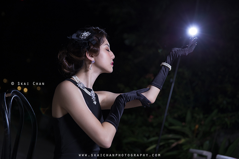 Vintage themed retro style night photoshoot session with Hilary at Ann Siang Hill Park (back alley)