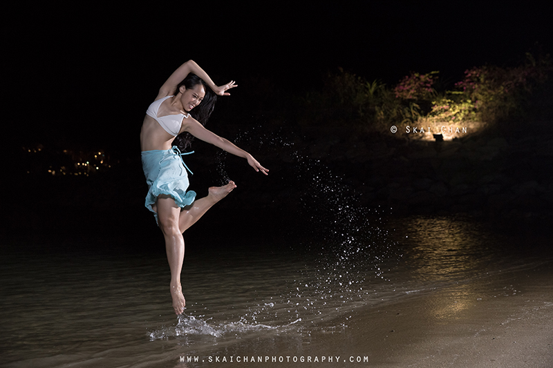 Water themed night dance bikini photoshoot session with Jasmine Lim at Palawan Beach (Sentosa)