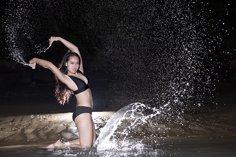 Water themed night dance bikini photoshoot session with Jasmine Lim at Palawan Beach (Sentosa)