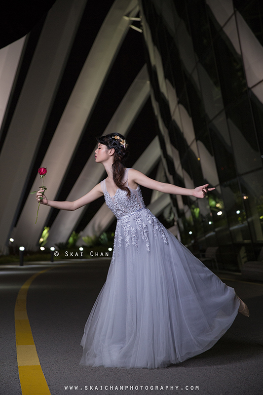 Night bridal photoshoot session with Robyn Skye at Gardens by the Bay