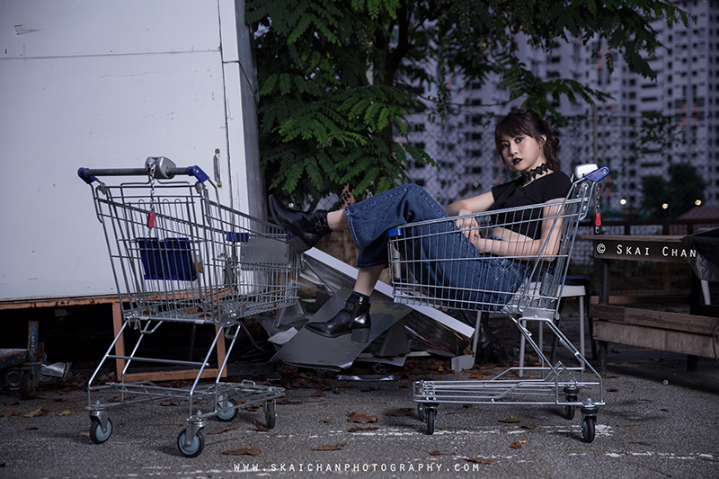 Gothic dark themed night portrait photoshoot session with Hilary at Pearl's Hill Terrace