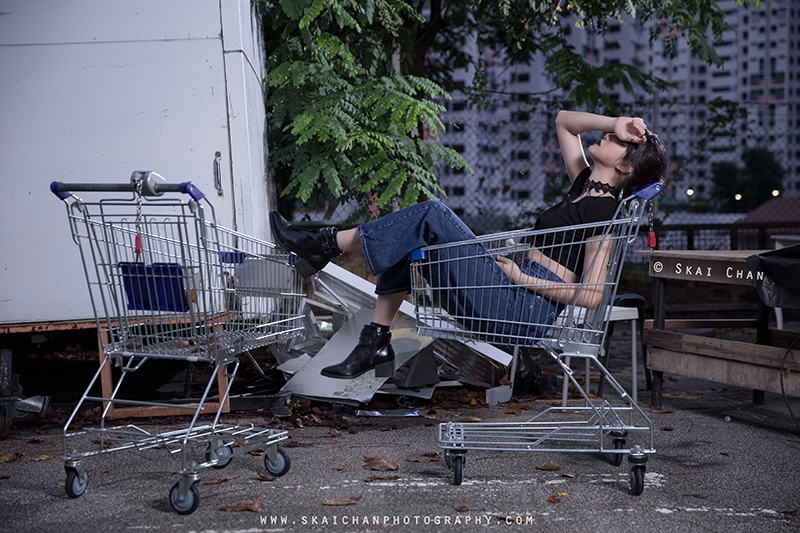 Gothic dark themed night portrait photoshoot session with Hilary at Pearl's Hill Terrace