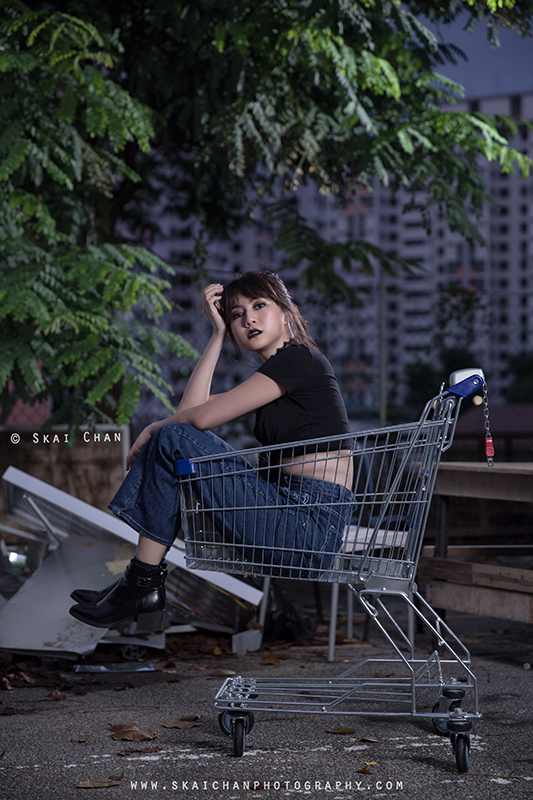 Gothic dark themed night portrait photoshoot session with Hilary at Pearl's Hill Terrace