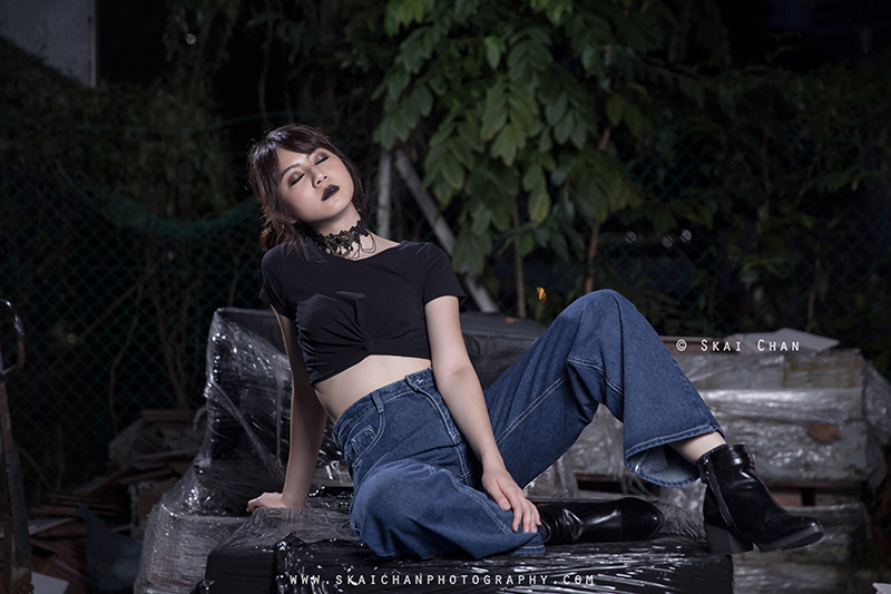 Gothic dark themed night portrait photoshoot session with Hilary at Pearl's Hill Terrace