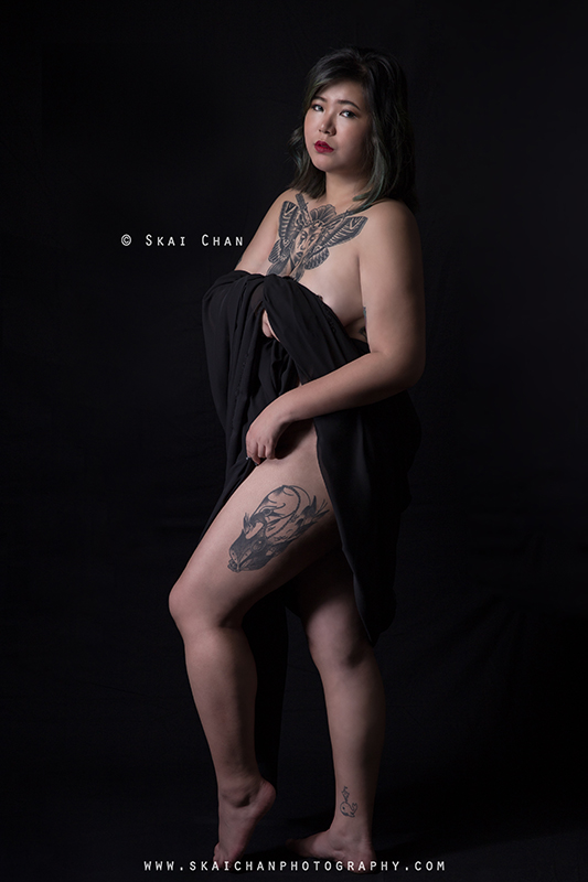 Tattoo art implied nude portrait photoshoot session with Isabelle Raphaela Leong at Tanjong Pagar (photography studio)