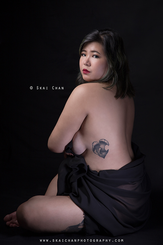 Tattoo art implied nude portrait photoshoot session with Isabelle Raphaela Leong at Tanjong Pagar (photography studio)