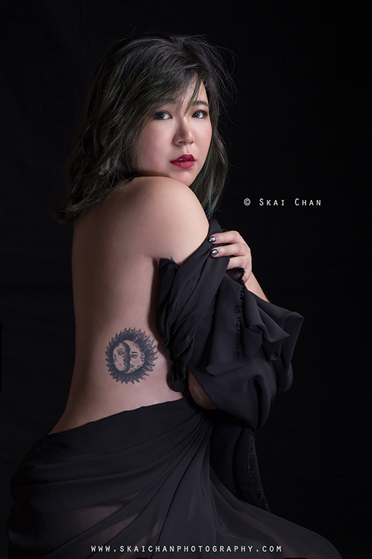Tattoo art implied nude portrait photoshoot session with Isabelle Raphaela Leong at Tanjong Pagar (photography studio)