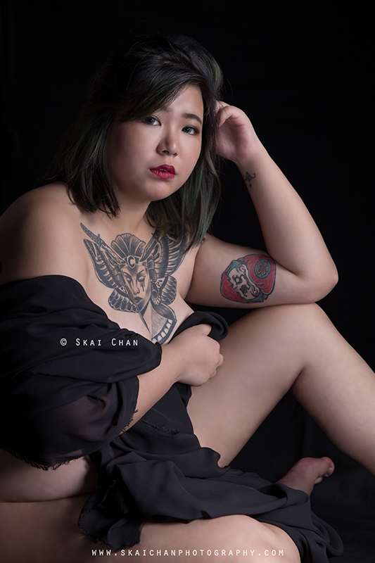 Tattoo art implied nude portrait photoshoot session with Isabelle Raphaela Leong at Tanjong Pagar (photography studio)