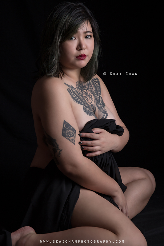 Tattoo art implied nude portrait photoshoot session with Isabelle Raphaela Leong at Tanjong Pagar (photography studio)