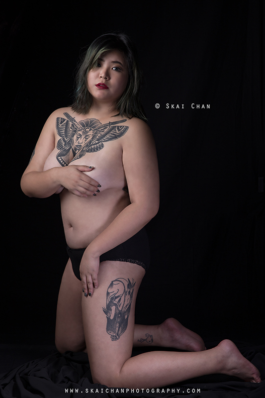 Tattoo art implied nude portrait photoshoot session with Isabelle Raphaela Leong at Tanjong Pagar (photography studio)