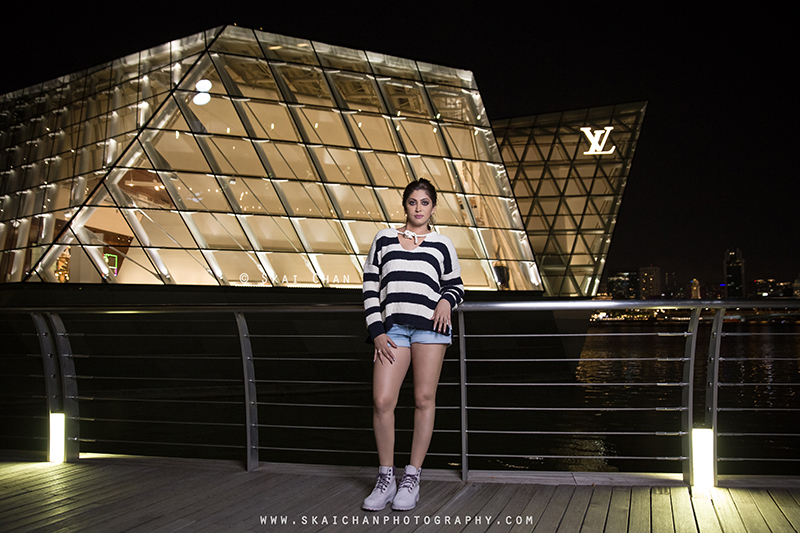 Night fashion photoshoot session with Renu at The Shoppes at Marina Bay Sands