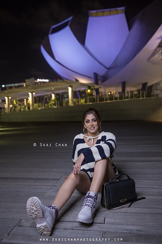 Night fashion photoshoot session with Renu at The Shoppes at Marina Bay Sands