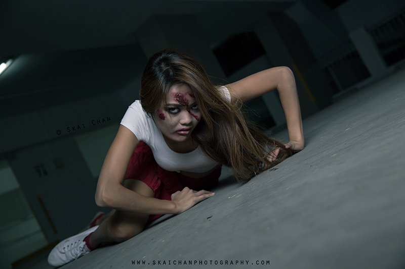 Halloween themed zombie Photoshoot with Charis Tan Mei Xuan at Hougang Carpark