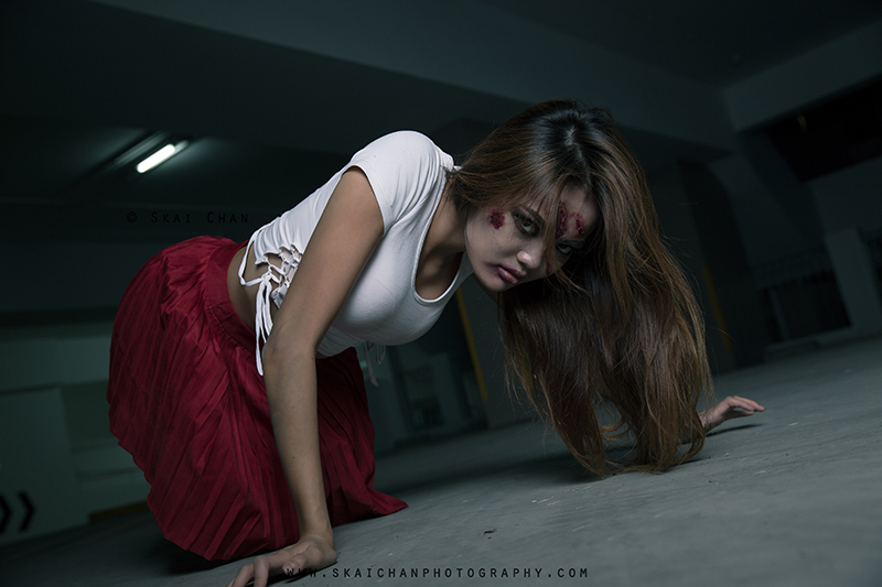 Halloween themed zombie Photoshoot with Charis Tan Mei Xuan at Hougang Carpark