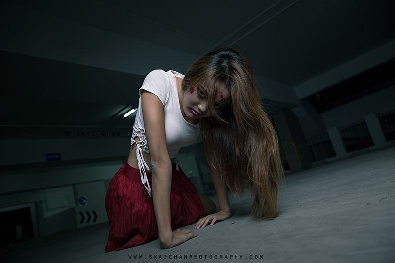 Halloween themed zombie Photoshoot with Charis Tan Mei Xuan at Hougang Carpark