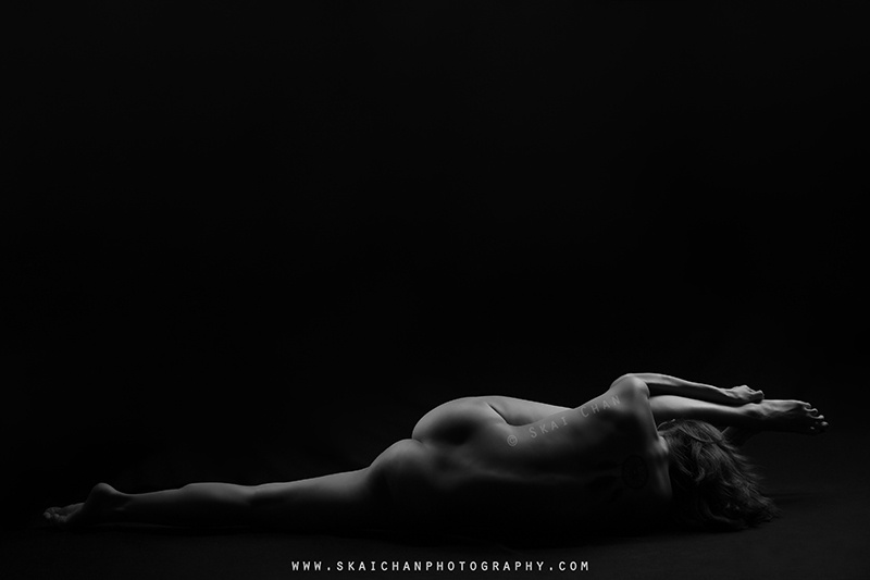 Black and white implied nude art yoga photoshoot session with Cheryl Alicia Chua at Tanjong Pagar (photography studio)