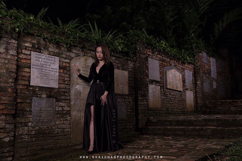 Dark Halloween themed candles photoshoot session with Ivy Tan at Fort Canning Park