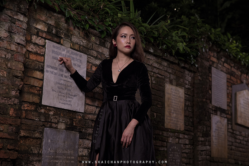 Dark Halloween themed candles photoshoot session with Ivy Tan at Fort Canning Park