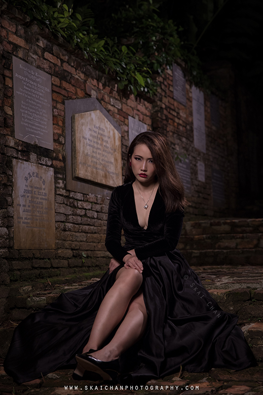 Dark Halloween themed candles photoshoot session with Ivy Tan at Fort Canning Park