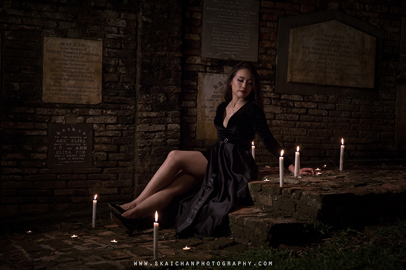 Dark Halloween themed candles photoshoot session with Ivy Tan at Fort Canning Park