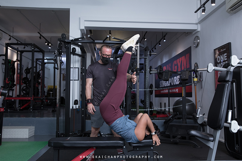 Commercial personal training photoshoot session with Gold's Gym Singapore at various gym outlets