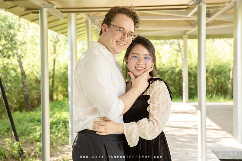 Outdoor casual couple photoshoot session with Keagan & Nancy at Serene Garden @ Gardens By The Bay