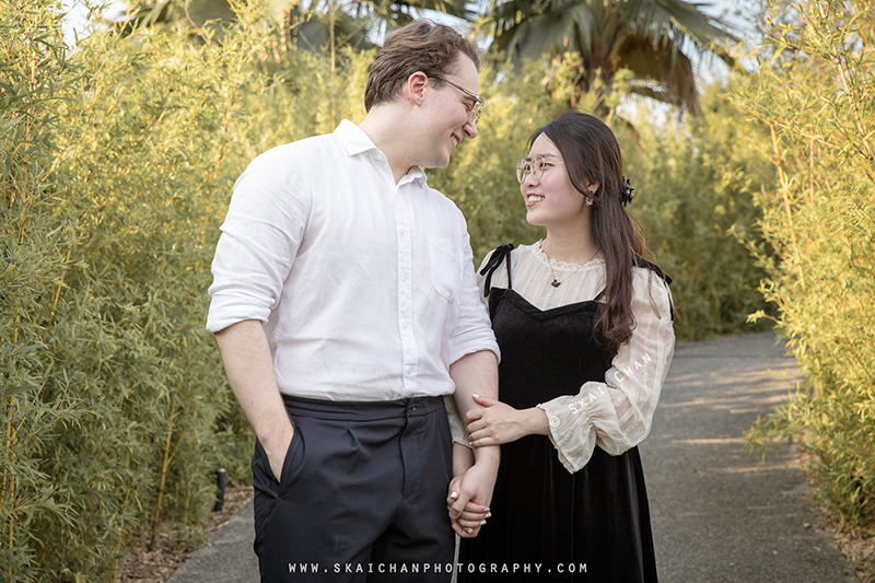 Outdoor casual couple photoshoot session with Keagan & Nancy at Serene Garden @ Gardens By The Bay