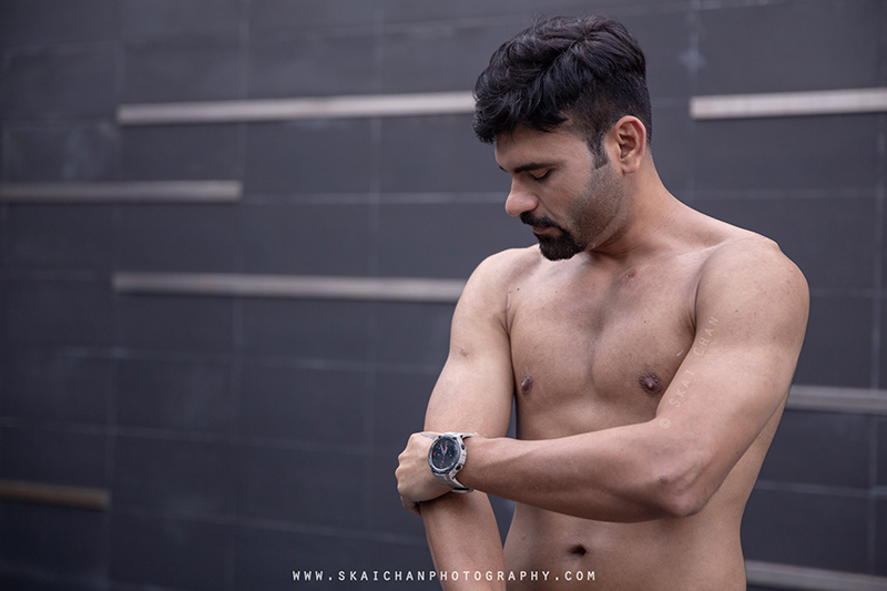 Men's lifestyle fitness portrait photoshoot session with Anmol @ swimming pool @ Edenz Loft