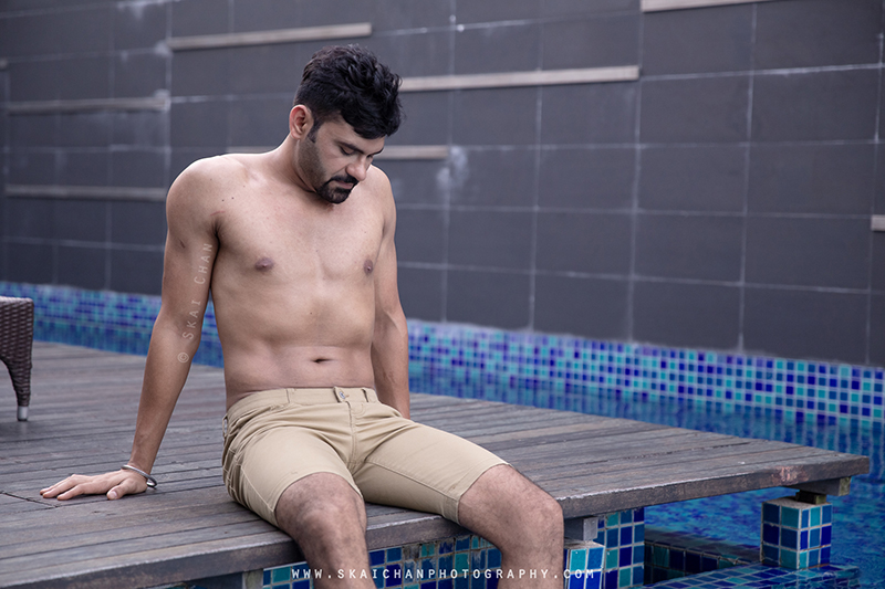 Men's lifestyle fitness portrait photoshoot session with Anmol @ swimming pool @ Edenz Loft