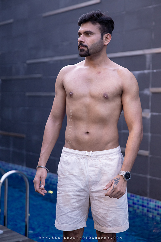 Men's lifestyle fitness portrait photoshoot session with Anmol @ swimming pool @ Edenz Loft