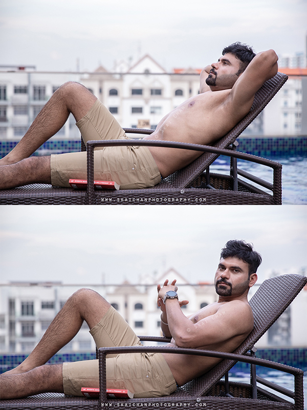 Men's lifestyle fitness portrait photoshoot session with Anmol @ swimming pool @ Edenz Loft