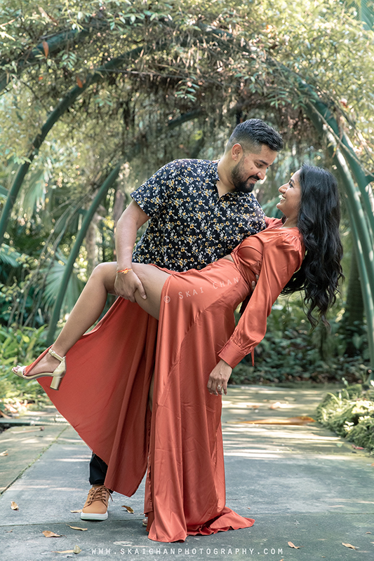 Outdoor casual couple photoshoot session with Elvis Philip & Monali P at World of Plants (Gardens By The Bay)