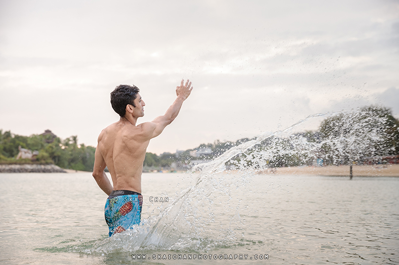 Water themed fitness portrait photoshoot session with Rounak @ Palawan Beach (Sentosa)