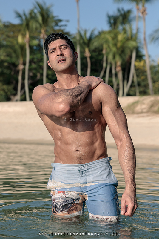 Water themed physique portrait photoshoot session with Deepraj @ Tanjong Beach (Sentosa)