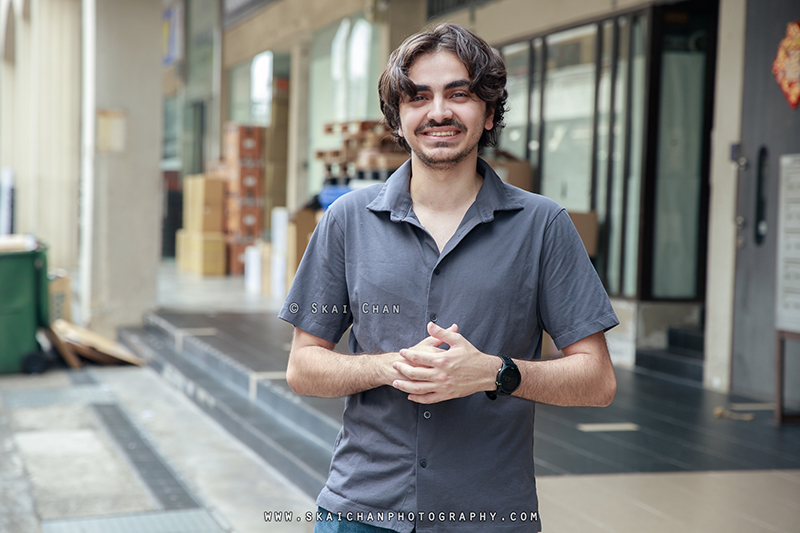 Men's street fashion photoshoot session with Zaid at back alley