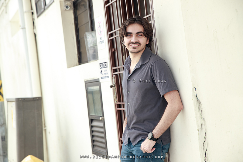 Men's street fashion photoshoot session with Zaid at back alley